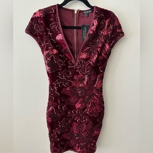 NWT FashionNova Velvet Burgundy sequined dress